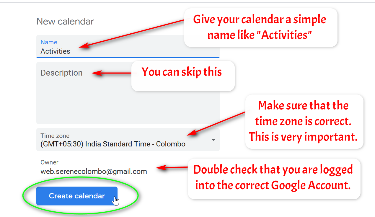 Create a Google Calendar